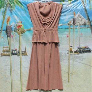VINTAGE '70s Two Piece Dress Set PEPLUM cinch bust Strappy ELEGANT formal 1970